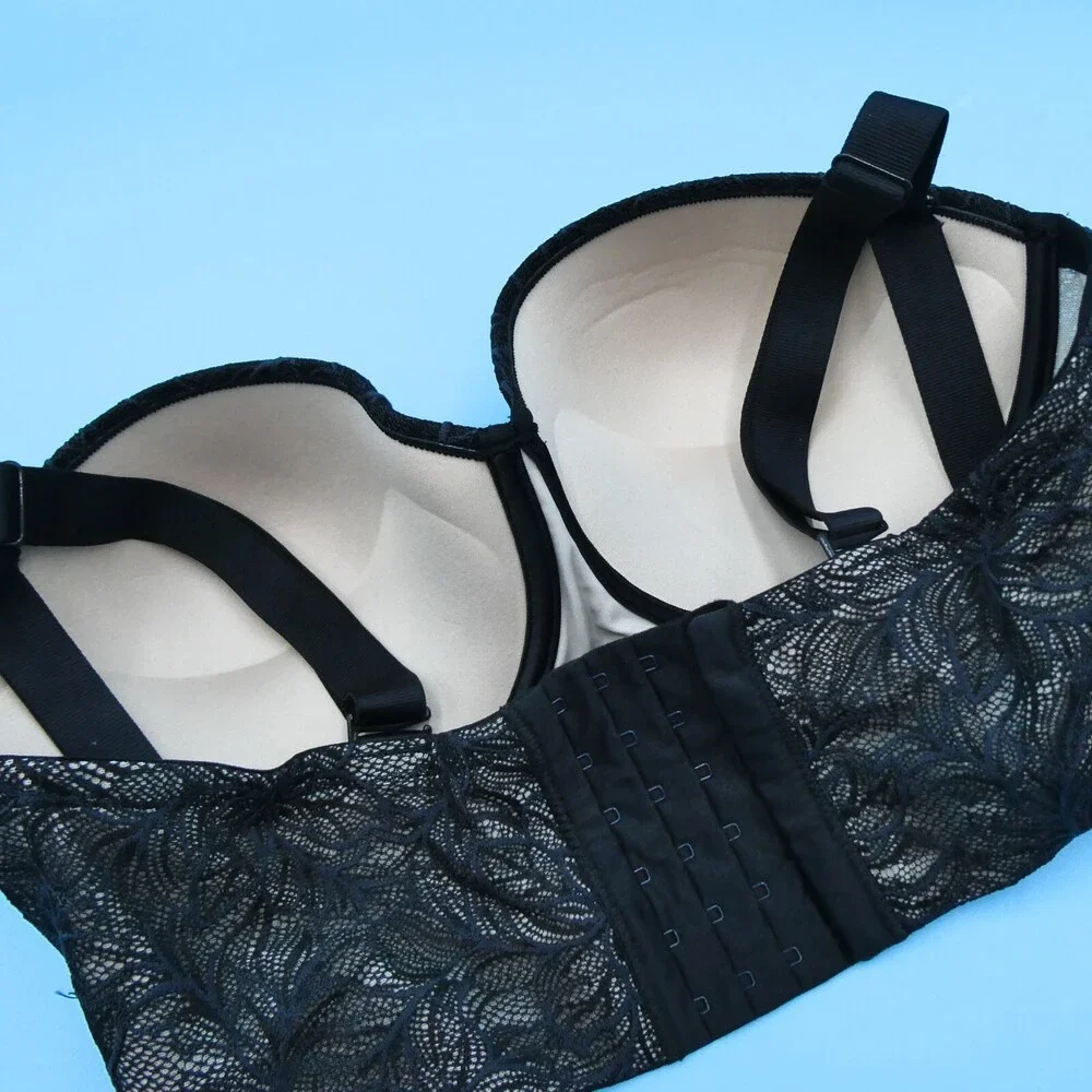 Leonisa Size 38E‎ Black Lace 360 Removable Straps Longline Lace Lingerie 11911N
